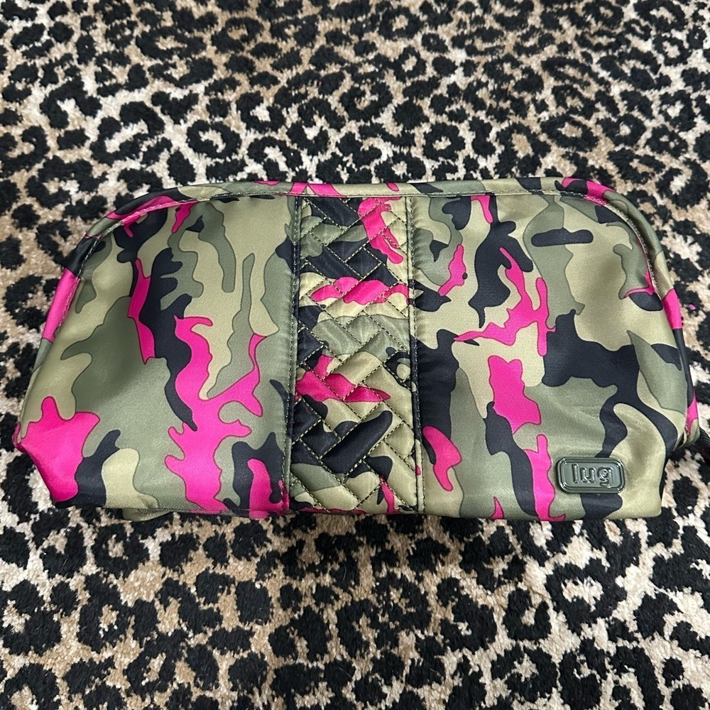 lug Olive Green and Hot Pink Camo Quilted Cosmetic Pouch